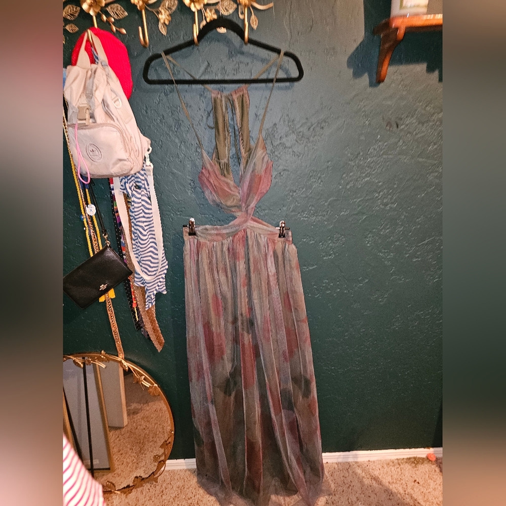 Sheer Multi-Color Halter Maxi Dress